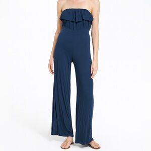 Poetry - Navy Blue Wide-Leg Halter Romper